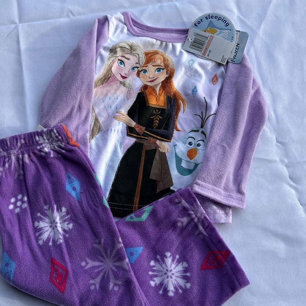 Disney Frozen Girls 2T Pajama Set Elsa Anna Olaf Purple Fleece Sleepwear NWT